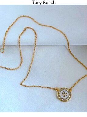 Tory Burch White & Gold Pendant Necklace